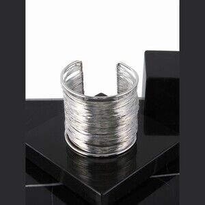 Silver Wire Wrapped Open Cuff Bangle Bracelet